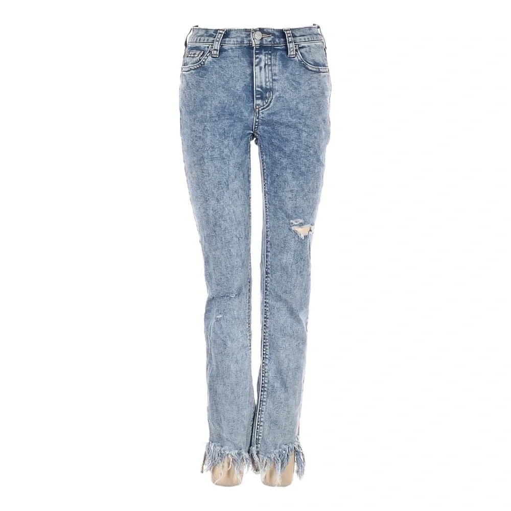 Free People Great Heights Skinny Jeans 26 Acid Wash Frayed Hem Stretch Ankle